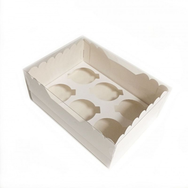 Коробка для 6 капкейков 24•17•10 см Белая с прозрачной крышкой (крышка+дно) | упак. 5-25 шт Коробка для 6 капкейков 24•17•10 см Белая с прозрачной крышкой (крышка+дно) | упак. 5-25 шт