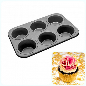 Форма для выпечки металлическая антипригарная | 6 кексов - Капкейки Форма для выпечки металлическая антипригарная | 6 кексов - Капкейки