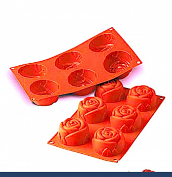 Силиконовая форма для выпечки Роза 68•35 мм 6 фигур Силиконовая форма для выпечки Роза 68•35 мм 6 фигур