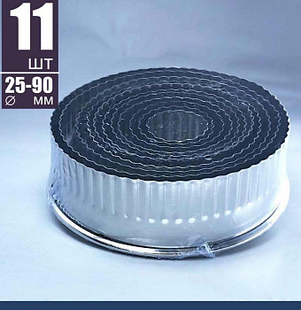 Вырубки Набор 11 шт Кольца-Цветок риф. ∅ 25-90 мм, h 30 мм, нержавеющая сталь, Tulip Вырубки Набор 11 шт Кольца-Цветок риф. ∅ 25-90 мм, h 30 мм, нержавеющая сталь, Tulip