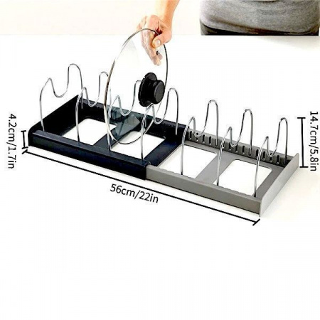 Раздвижной органайзер для посуды, кастрюль, крышек, стойка для хранения на 7 ячеек Раздвижной органайзер для посуды, кастрюль, крышек, стойка для хранения на 7 ячеек