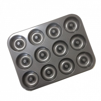 Форма для выпечки металлическая антипригарная | 12 кексов - Пончики Форма для выпечки металлическая антипригарная | 12 кексов - Пончики